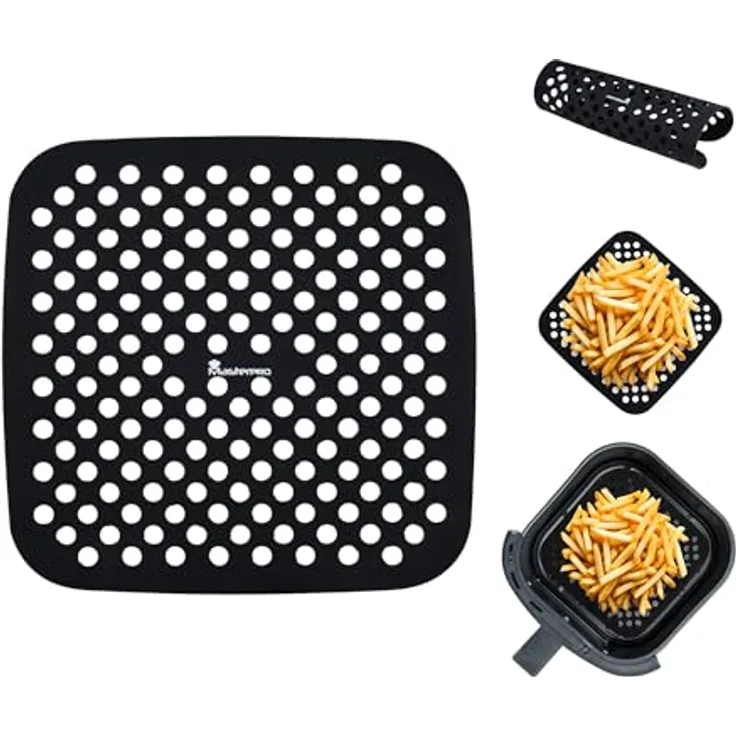 MasterPRO FOODIES COLLECTION, Set mit 2 Silikon-Backmatten für Heißluftfritteuse, 19 x 19 cm, 100% antihaftbeschichtet, gleichmäßige Wärmeverteilung, leicht zu reinigen