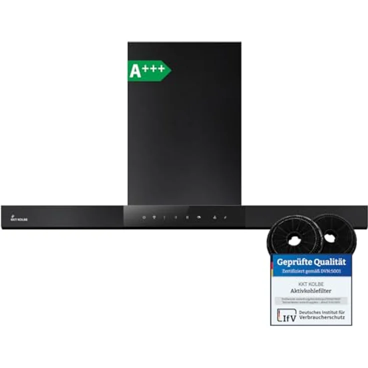 KKT KOLBE SHAPE9005S Dunstabzugshaube 90 cm | A+++ | 754 cbm/h | Wandhaube | Umluft/Abluft | Automatik-Modus | schwarz | Glas | Bi-Color LED Beleuchtung | Touch Bedienung | Nachlaufautomatik – Bild 1
