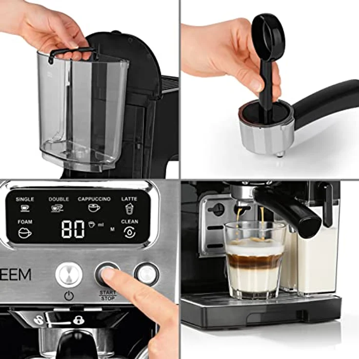 BEEM ESPRESSO-LATTE Siebträgermaschine -15 bar | Kaffeespezialitäten – wie vom Barista | Mit 0,4 L Milch- & 1,4 L Wassertank | Milchschaumkonsistenz individuell wählbar [Schwarz-Silber] – Bild 4