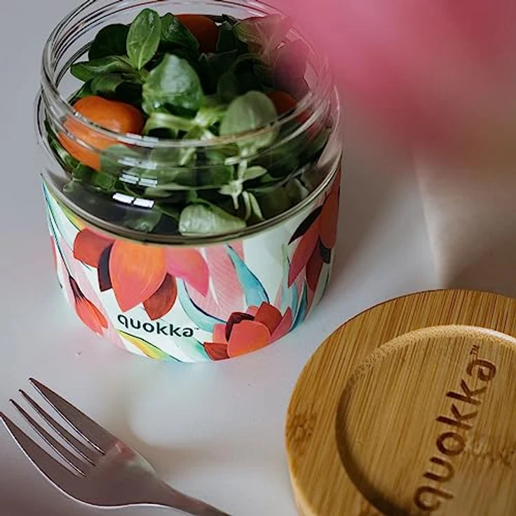 Quokka Deli - Glas Foodbehälter - Auslaufsichere Lunchbox mit Bambusdeckel, 500 ml und 820 ml, Mehrfarbig – Bild 2