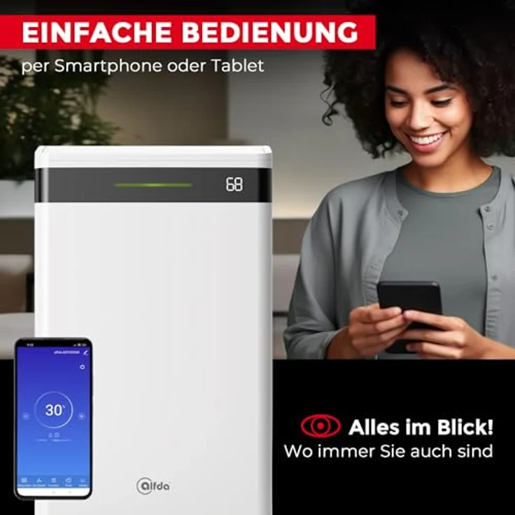alfda AEF2000W Luftentfeuchter elektrisch mit App-Steuerung - 20 Liter/Tag, Raumentfeuchter bis 40 m², Swing-Funktion, Wäschemodus – Bild 3