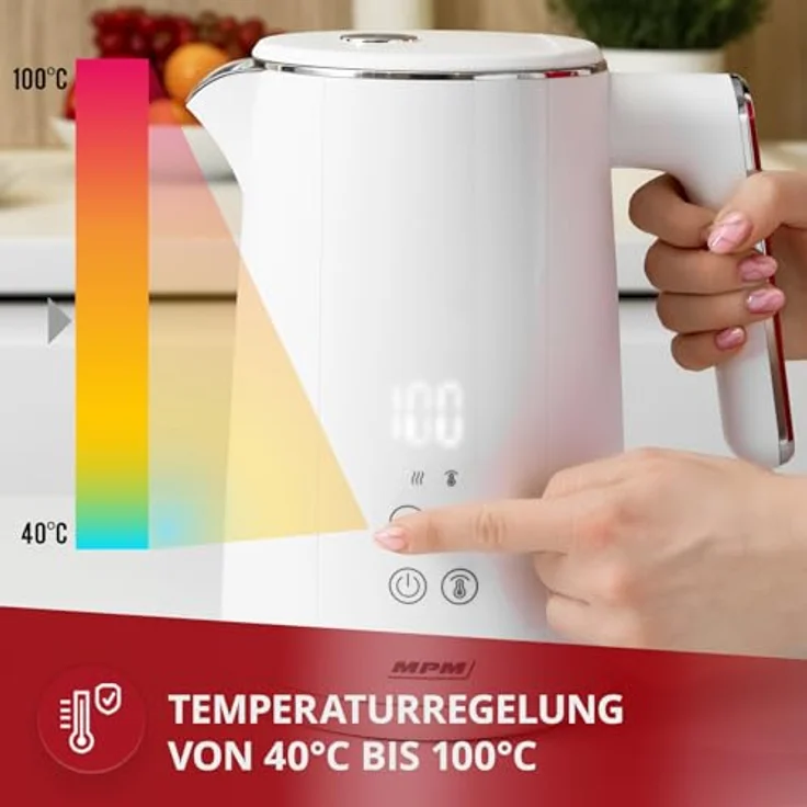 MPM MCZ-120, Wasserkocher mit Temperaturregelung von 40-100 °C, kabellos, weiß, 1,5 l – Bild 7
