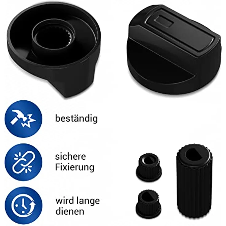 VIOKS 4x Drehknopf Herd Schwarz, Universal Schalter mit 16-teiligem Adapter Set für Backöfen & Elektroherde, robust mit Nullmarkierung – Bild 4