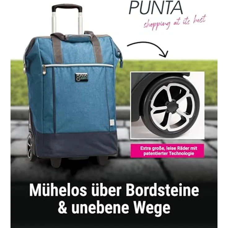 Sieber Einkaufstrolley Punta Big Wheel 62 cm 2 Rollen, robust mit XL-Hauptfach, ausziehbarem Gestänge und wasserabweisendem Polyester, schwarz – Bild 2