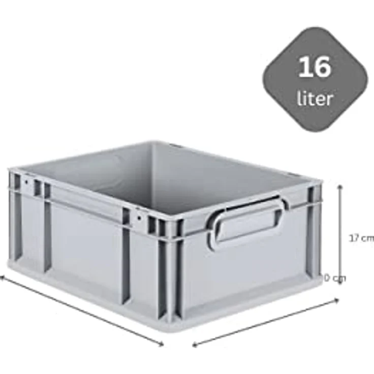 PROREGAL Eurobox NextGen Grip, SuperSparSet 10x, 16 L, grau, mit Scharnierdeckel und grünen Schiebeschnappverschlüssen, HxBxT 17x30x40cm, geschlossenem Griff – Bild 4