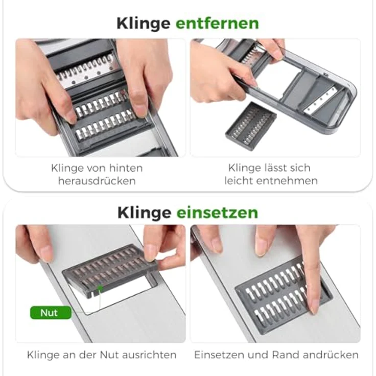 Oderra Gemüsehobel Edelstahl mit 6 austauschbaren Klingen, 360° Handschutz und Aufbewahrungsbehälter für einfache Reinigung – Bild 4