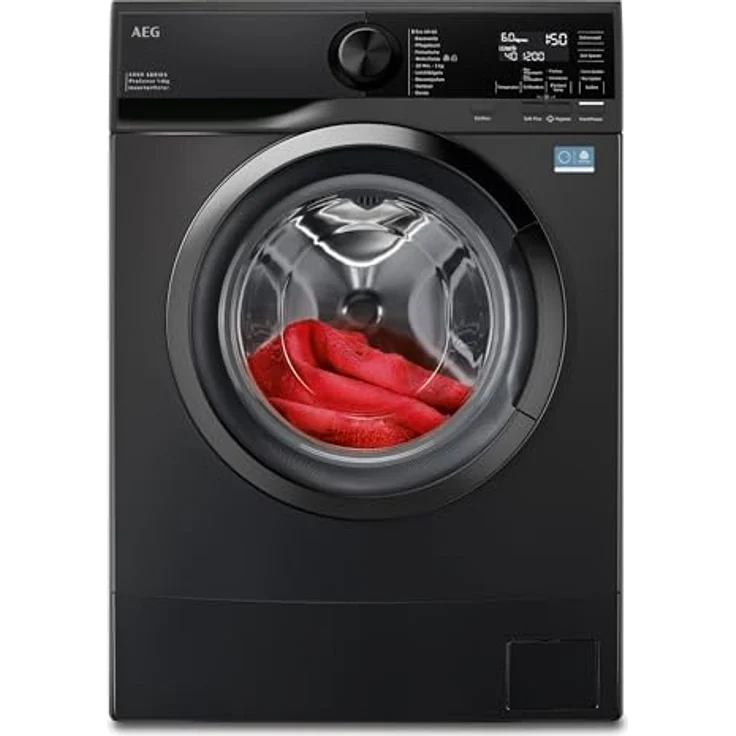AEG LSR6SA75260 Waschmaschine kompakt, 416 mm Tiefe, 6 kg, ProSense Mengenautomatik, smarte Beladungserkennung, A, leise, Nachlegefunktion, Wasserstopp, 1200 U/min, matt schwarz – Bild 1