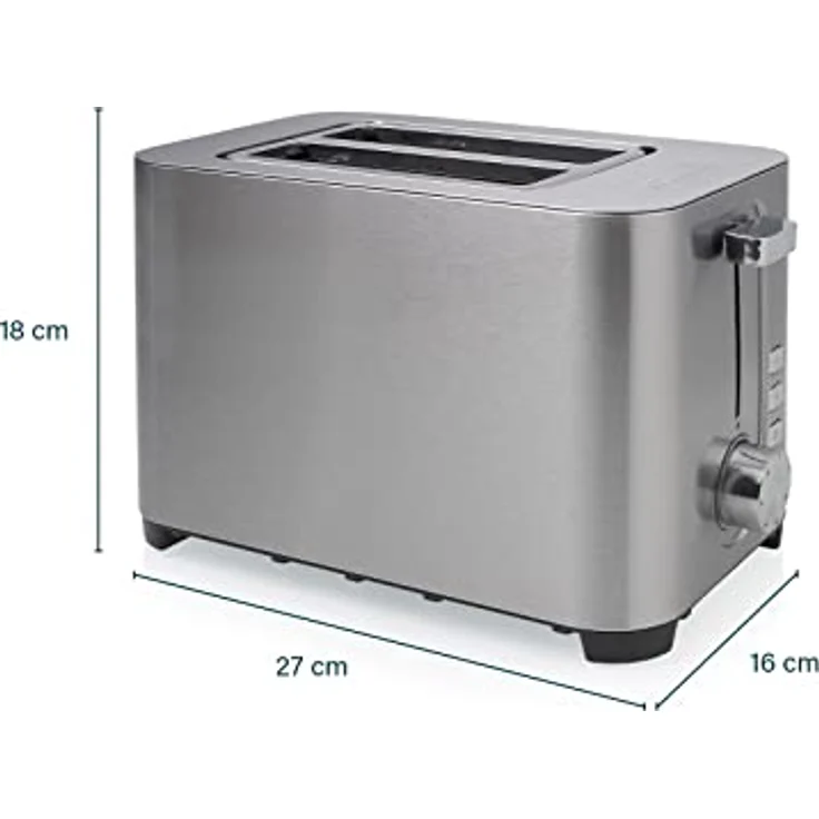 Princess 142400 2-Schlitz-Toaster, 2 kurze Schlitze, 850 W, Edelstahl, 2 kleine Scheiben, Brötchenaufsatz, 7 Bräunungsstufen, Krümelschublade, silber – Bild 4