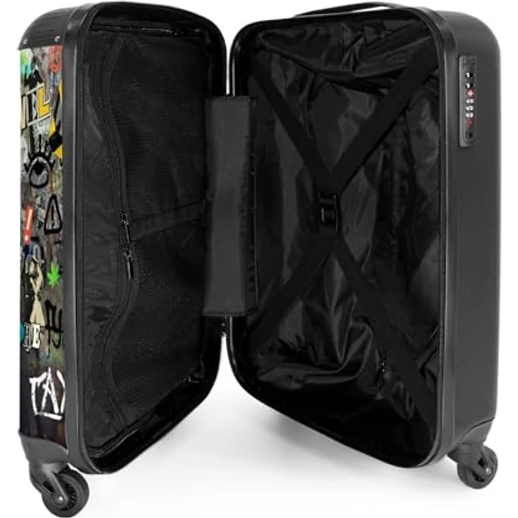 NoBoringSuitcases.com© Hartschalen-Trolley Mona Lisa umgeben von bunten Graffiti 55x35x20cm, 4 Rollen, Handgepäck Koffer mit 36 Liter Stauraum, Leichtgewicht 2,6kg, UV-beständiger Druck, ABS-Material, Polycarbonat Beschichtung, Hochglanzoberfläche, TSA-Zahlenschloss – Bild 4