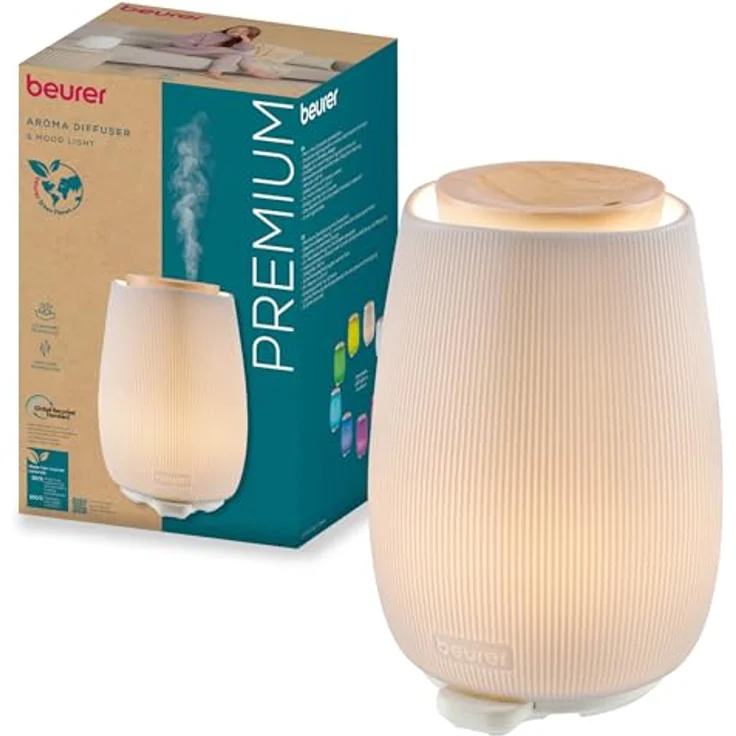 Beurer Aroma Diffuser, elegantes Design aus Holz und Keramik mit dimmbarem LED-Licht, 140 ml, geräuscharm, Abschaltautomatik – Bild 1
