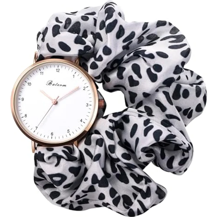 JewelryWe Damenuhr Elastisch Haarband Uhr, Schwarz Weiß Leopardenmuster, Analog Quarz Armbanduhr mit Haargummi Stretch Armband, Multifunktionale Lässige Uhr für Frauen und Mädchen – Bild 1