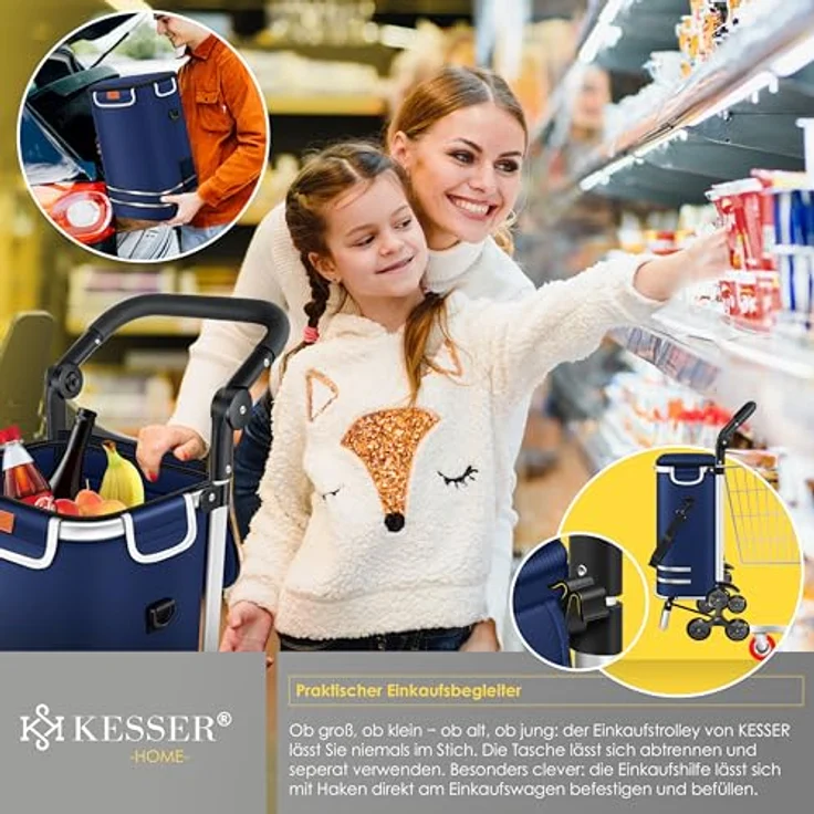 KESSER® Einkaufstrolley Treppensteiger, 56L Kühlfach, belastbar bis 50kg, klappbar, 3in1 Trolley Sackkarre & Umhängetasche, Navyblau – Bild 4