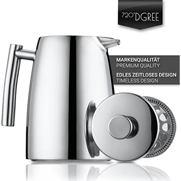 Pressfilterkanne Edelstahl Kaffeekanne French-Press 1L Kaffeebereiter 720°DGREE – Bild 4