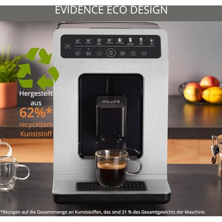 Krups Evidence ECOdesign Kaffeevollautomat mit Milchschlauch, 8 Getränke, 2-Tassen-Funktion, Recyceltes Material, Kaffeemaschine, Weiß/Schiefer, EA897A10 – Bild 3