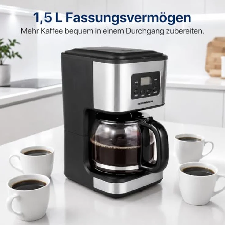 Heinner HCM-D915, Filterkaffeemaschine, 1,5 l, 900 W, Schwarz/Edelstahl, LCD-Display, Warmhaltefunktion, spülmaschinenfest – Bild 5