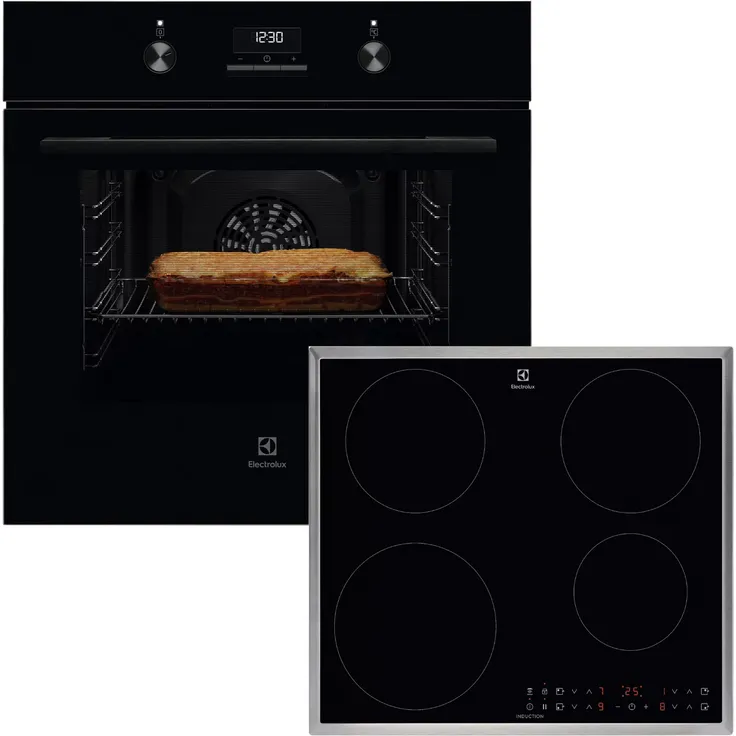 Electrolux ELXB4K Einbaubackofen und Induktionskochfeld, Schwarz, mit Multilevel-Garen und AquaClean Reinigungssystem