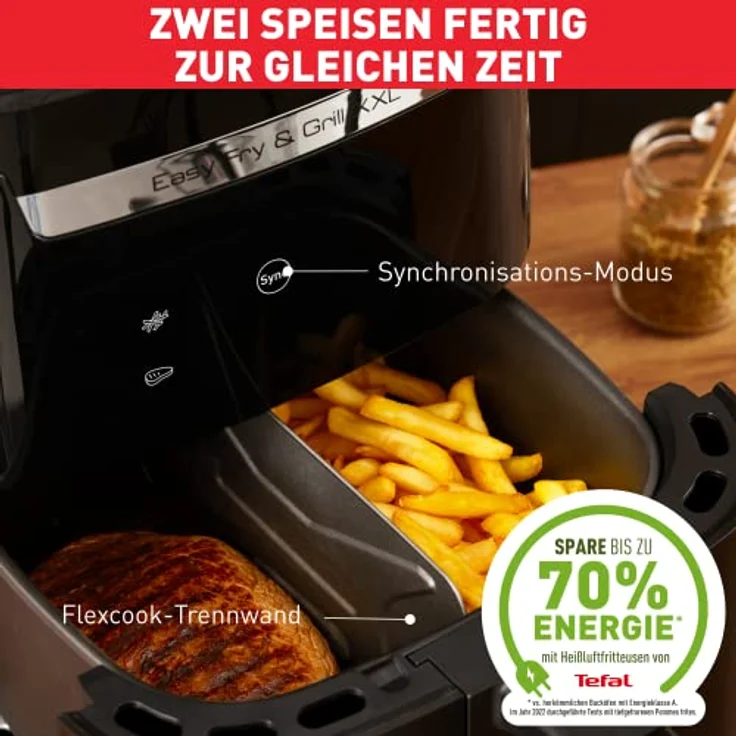 Tefal EY8018/4 Easy Fry & Grill XXL 2-in-1 Heißluftfritteuse 6,5L | Air Fryer und Grill | Flexcook-Einsatz für 2 Speisen gleichzeitig | gesunde Friteuse ohne Öl | energiesparend | 8 Programme | 8 Personen – Bild 2