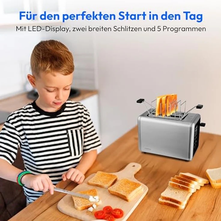 MEDION MD 12102 Toaster 2 Scheiben mit Brötchenaufsatz, 7 Bräunungsstufen, 5 Automatikprogramme, 850 Watt, Edelstahl matt, silber – Bild 2