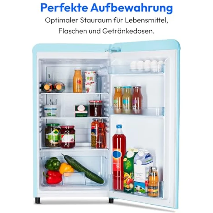 MEDION Retro Kühlschrank MD 37800 (91 Liter, 91cm Höhe, höhenverstellbare Füße, Metall Türgriff) blau – Bild 4