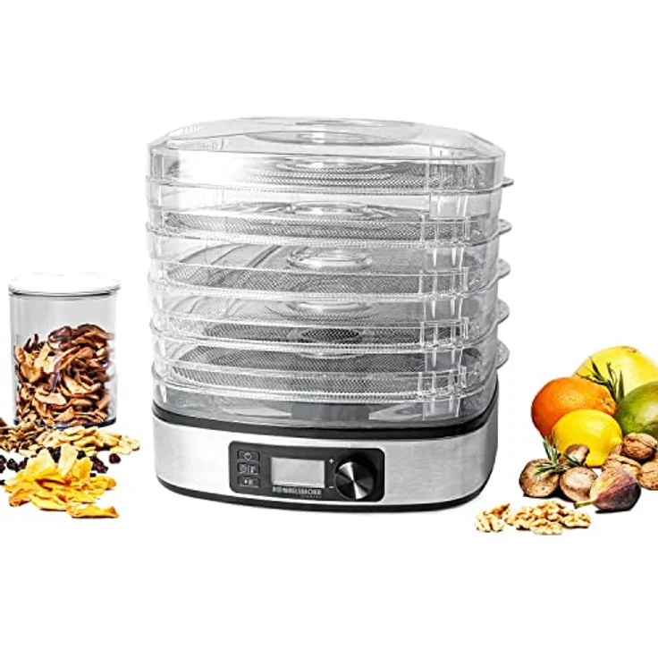 Rommelsbacher DA 350 Dörrautomat, 350W, 5 Ablagen, Signalton, Abschaltautomatik, Drehregler, mit Timer, LCD-Display, edelstahl-schwarz – Bild 5