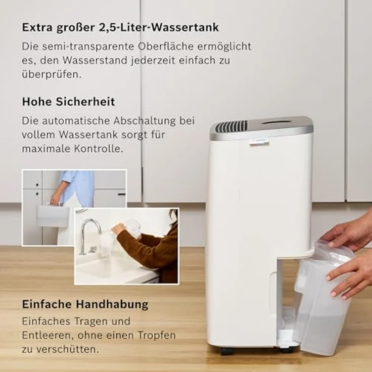 Bosch Dry 4000 - Luftentfeuchter für Ihr Zuhause, bis zu 16 Liter Feuchtigkeit pro Tag, ultra-leiser Betrieb, 2,5-Liter-Wassertank, mobil (schwarz) – Bild 5