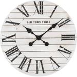 K&L Wall Art Lautlose Vintage Wanduhr Farmhouse Uhr langlebiges Uhrwerk ohne Ticken Shabby Chic Holzbretter 45cm große Wanduhren (Ø 45cm Weiß Used Look)