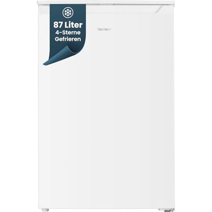 homeX FS871E-W Gefrierschrank, 4-Sterne Tiefkühlschrank mit 87L Nutzinhalt, kompakt, freistehend, leise, weiß