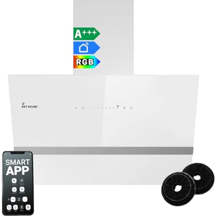 KKT KOLBE Dunstabzugshaube EASY6005WM, 60 cm, 782 cbm/h Umluft/Abluft, Kopffrei, Weiß Glas, Smart WiFi App, RGBW-LED-Beleuchtung, Energieeffizienzklasse A+++ – Bild 1