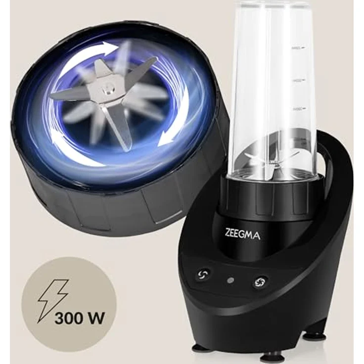 Zeegma VITAMINE BASE Elektrischer Mixer für Cocktails und Smoothies, 300 W, 2 austauschbare Flaschen 400 ml, 2 Geschwindigkeiten, Zerkleinern von Eis und Nüssen – Bild 2