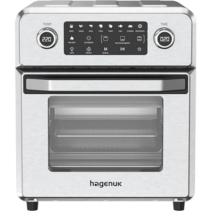 HAGENUK Bistro Vital Deluxe Heißluftofen, 14 L, 1700 W, Fettarm, Multifunktional mit 10 Smart-Touch-Programmen und Edelstahl-Garraum
