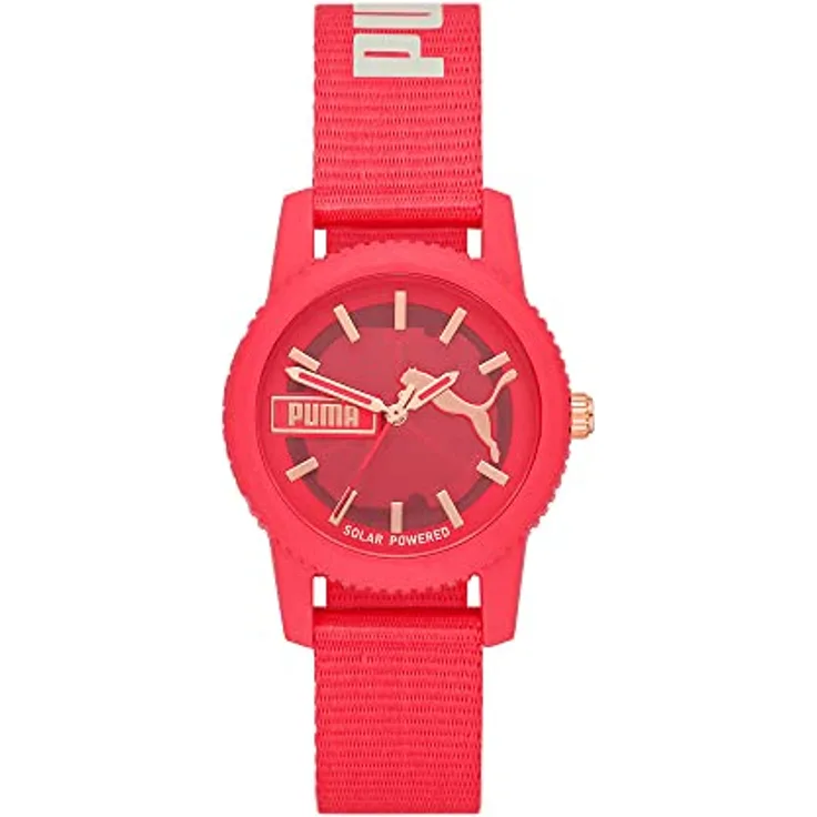 PUMA Damenuhr Ultrafresh, Solaruhrwerk, 34MM Pink ProPlanet Kunststoffgehäuse mit ProPlanet Textilarmband, P1073