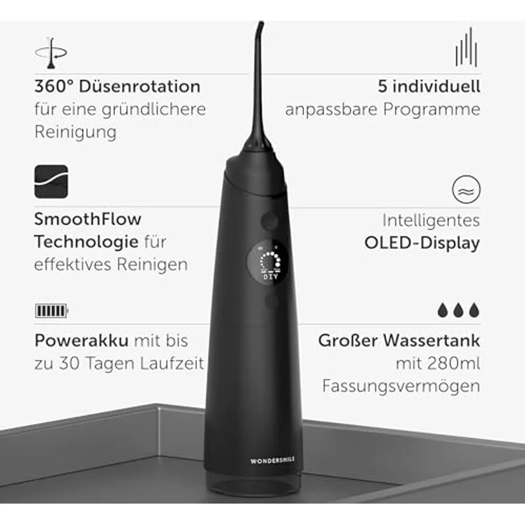 WonderSmile Schallzahnbürste PRO - Testsieger 2023 - Ultimate Black Oral Care Spar-Set mit Munddusche - für optimale Zahn- & Zahnfleischpflege – Bild 2