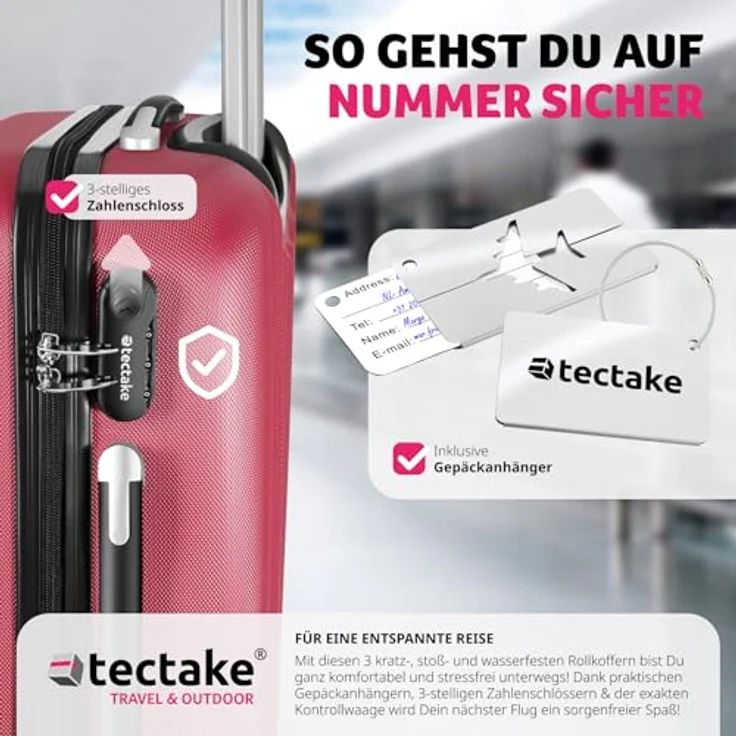 tectake® 3er Kofferset mit Kofferwaage & Kofferanhänger, ABS Hartschalenkoffer Set, Teleskopgriff - weinrot – Bild 5
