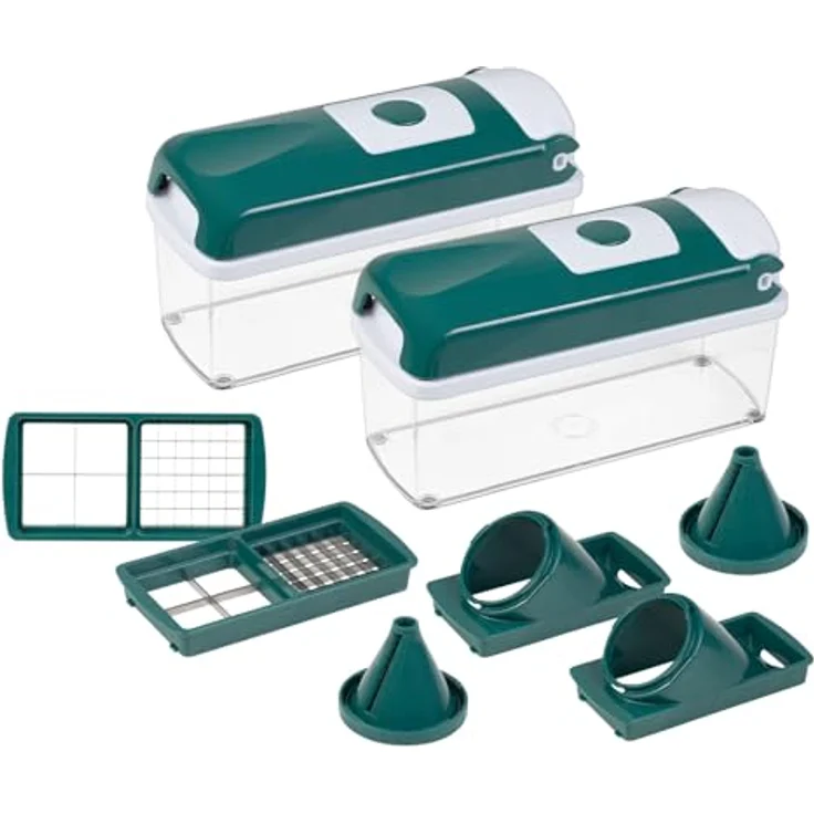 Genius Nicer Dicer Smart Gemüseschneider Doppel-Set 12-tlg. grün, vielseitiges Schneiden in Würfeln, Stiften, Streifen und Spiralen, spülmaschinengeeignet – Bild 1