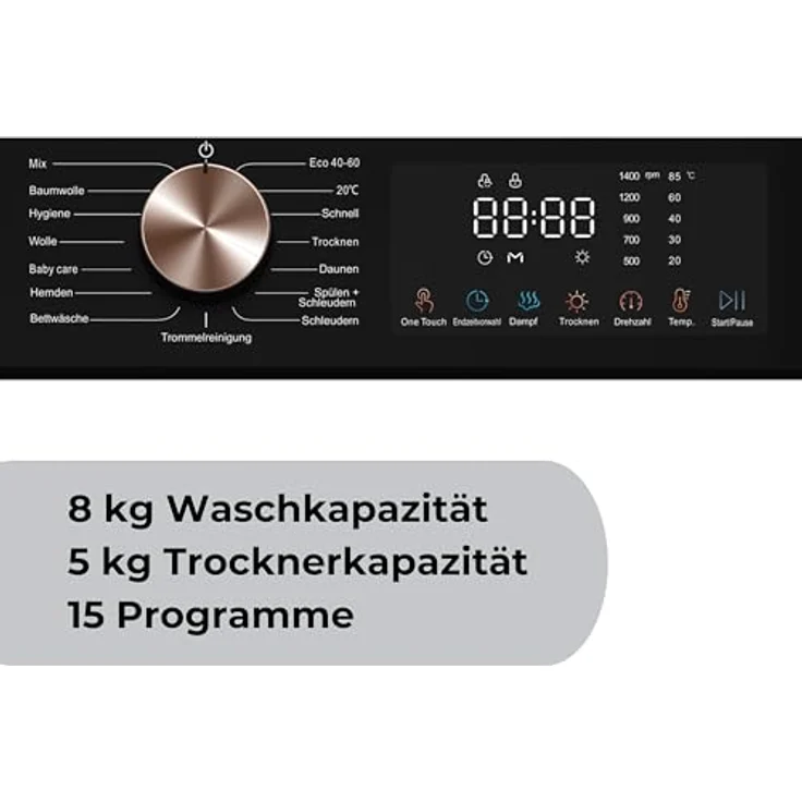 PKM Waschtrockner WT8+5-TC-AD, Fassungsvermögen 12 kg, 12 kg, Weiß, Energieeffizienzklasse A für Waschen und D für Waschen & Trocknen – Bild 5