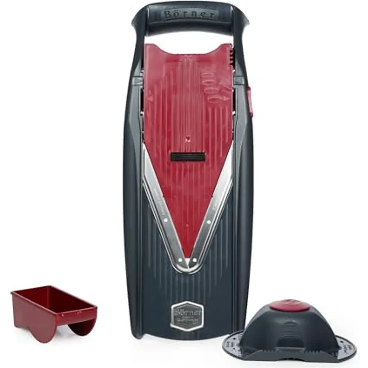 Börner Vital Mandoline Gemüsehobel Basis Set (4-tlg.) • Gemüseschneider (V-Hobel) für Obst & Gemüse + Zubehör • 4 Schnittarten • Küchenhobel