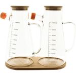 Sunay Ölspender 3-teiliges Set aus hitzebeständigem Glas mit Bambusdeckel und Silikondichtung, 1000 ml pro Behälter