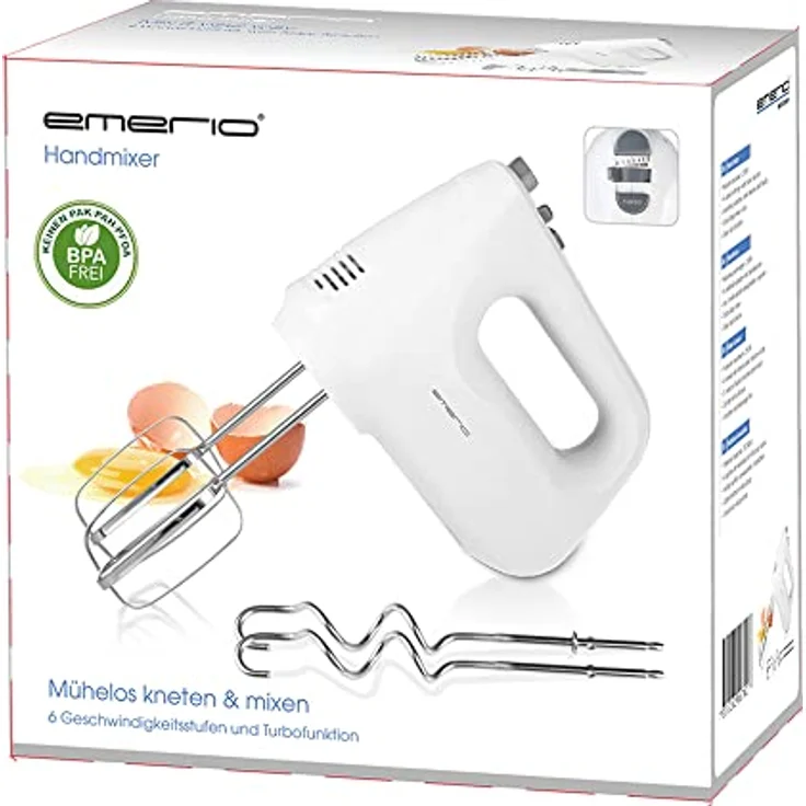 Emerio Handmixer EMERIO HM-124178, 250 W, 6 Geschwindigkeiten, Weiß, mit Auswurftaste und Edelstahlknethaken – Bild 7