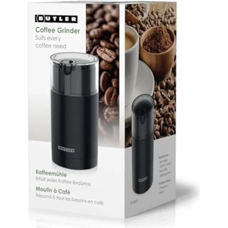 Butler Kaffeemühle 150W, 70g mit Edelstahlklingen, Schwarz – Bild 7