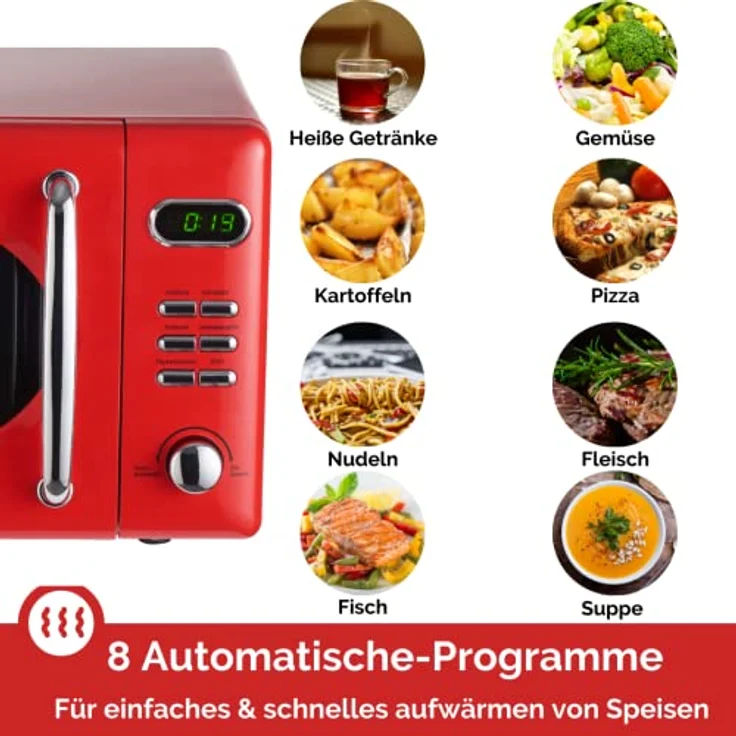 Wolkenstein MW720 FRW RETRO Mikrowelle, Standgerät, 700 Watt, 20 Liter Garraum, rot – Bild 4