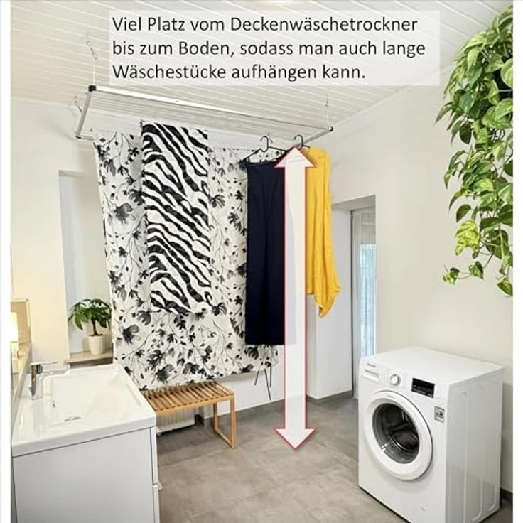 DRY-SMART Flex UP Deckenwäschetrockner – ausziehbarer Deckentrockner, rostfreies Aluminium, platzsparend, Deckenbefestigung 100-160 cm, für Badewanne und Balkon, inklusive Montageanleitung – Bild 4