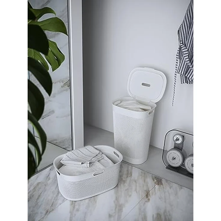 Curver Keter Wäschebehälter für Badezimmer, Weiß, 55 Liter, 70% recyceltes Material, perforierte Oberfläche, 45 x 35 x 61 cm – Bild 4