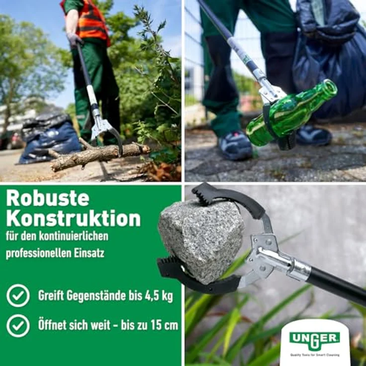 Unger NiftyNabber Pro Müllzange (52 cm lang, Allzweckgreifer, Stahlrohr, Abfallgreifer, Öffnungsmaß Klauen 15 cm) NN400 – Bild 4
