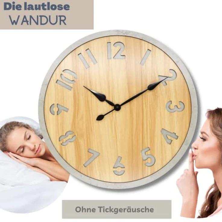 K&L Wall Art Große Vintage Wanduhr XXL MDF Holz Betonoptik Wanduhren ohne Tickgeräusche lautlos Holzoptik Retro Gross (Beton Optik 50cm) – Bild 3