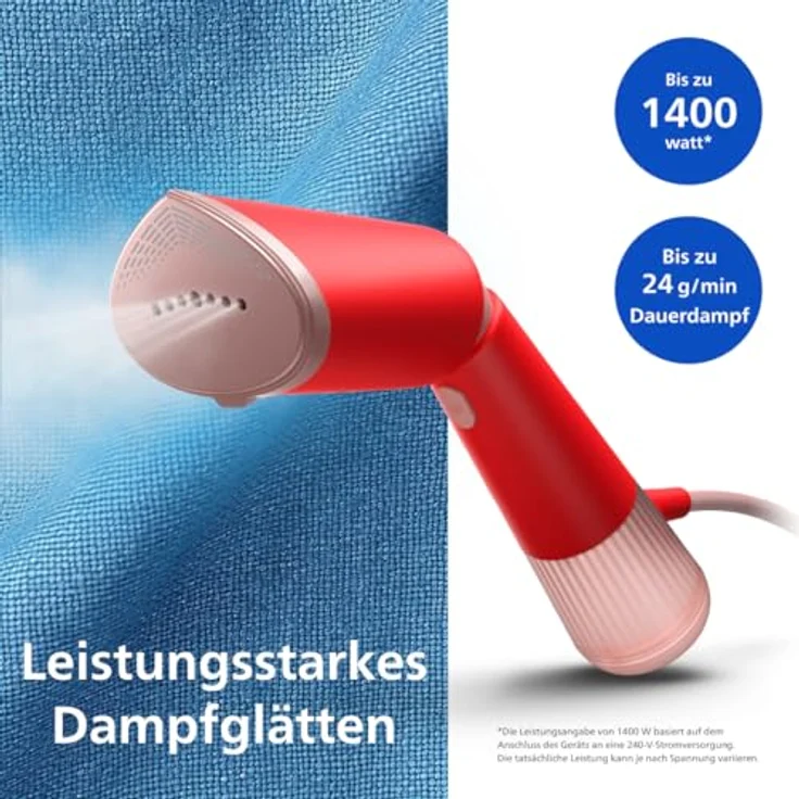Philips Dampfglätter 5000-Serie - Schnelles Aufheizen, Sicher für Empfindliche Textilien, Vertikales und Horizontales Dampfen, Orange-Rot (STH5020/40) – Bild 4