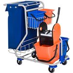 HOMCOM Putzeimer Putzwagen mit 4 Fahreimern, 2x 18l und 2x 6l, farblich getrennt in Orange und Blau, mit Mopp-Presse und Abfallsack