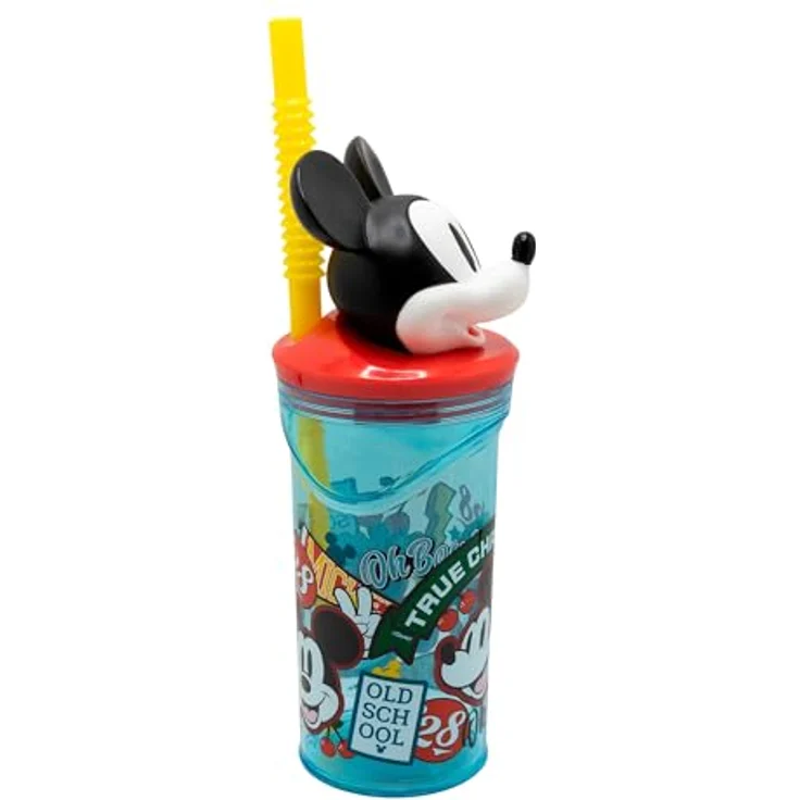 Disney Mickey Mouse 3D Trinkflasche Becher, 360 ml mit Strohhalm & Mickey Kopfdeckel, True Champions Design – Bild 3