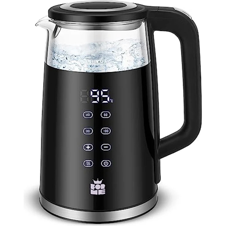Forme Glas Wasserkocher 1,7 Temperatureinstellung Temperaturwahl 40-100°C LED Smart Digital Temperaturanzeige BPA FREI Einstellbar Glaskessel I Edelstahl Glaswasserkocher Teekessel Warmhaltefunktion - Preisvergleich – Bild 1