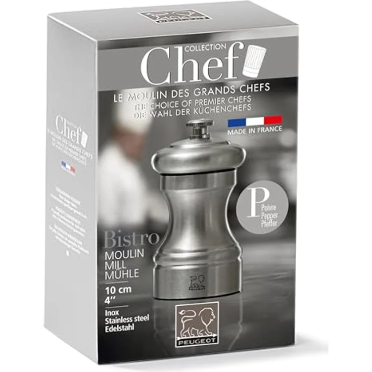 PEUGEOT Bistro Chef Salzmühle, 10 cm Edelstahl, präzises Mahlen mit stufenloser Körnungseinstellung – Bild 3