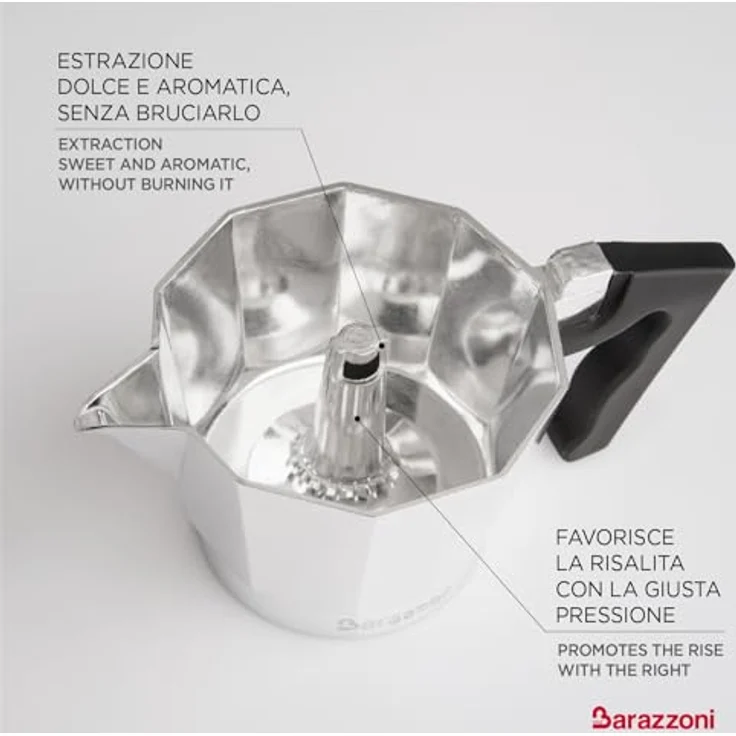 Barazzoni die Espressokocher 3 Tassen, Aluminium, Grau, 8.7 x 15.1 x 15.7 cm – Bild 6